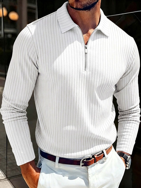 Long Sleeve Quarter Zip Ribbed Polo Shirt