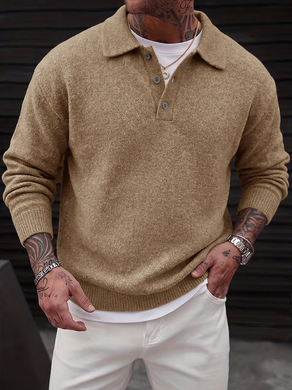 Lapel Polo Pullover Sweater Loose Fit