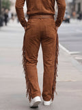 Western Faux Suede Long Fringe Straight Flare Trousers