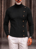 Decorative Buttons Ribbed Knit Turtleneck Sweater
