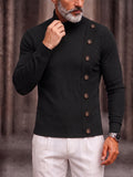 Decorative Buttons Ribbed Knit Turtleneck Sweater