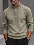 Quarter Zip Mock Neck Raglan Sleeve Knit Sweater