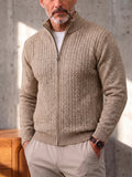 Cable Knit Full Zip Cardigan Sweater Vintage Stand Collar Jacket