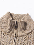 Cable Knit Full Zip Cardigan Sweater Vintage Stand Collar Jacket