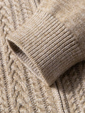 Cable Knit Full Zip Cardigan Sweater Vintage Stand Collar Jacket