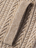 Cable Knit Full Zip Cardigan Sweater Vintage Stand Collar Jacket