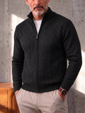 Cable Knit Full Zip Cardigan Sweater Vintage Stand Collar Jacket