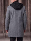 Faux Two-Piece Hooded Wool Blend Overcoat