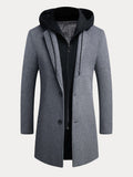 Faux Two-Piece Hooded Wool Blend Overcoat