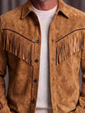 Western Suede-Look Color Block Button-Up Coat