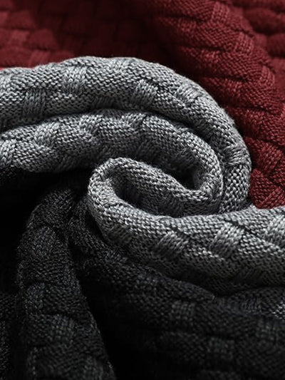 Men's Color Block Hooded Knit Sweater Textured Striped Pullover Hoodie ...