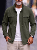 Corduroy Stand Collar Shirt Jacket with Pockets