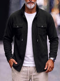 Corduroy Stand Collar Shirt Jacket with Pockets