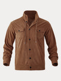 Corduroy Stand Collar Shirt Jacket with Pockets