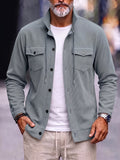 Corduroy Stand Collar Shirt Jacket with Pockets
