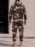 Camo Fleece Hooded Sweatsuit 2 Piece Cargo Jogger Set