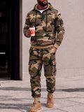Camo Fleece Hooded Sweatsuit 2 Piece Cargo Jogger Set