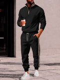 Retro Striped Half Zip Pullover and Jogger Sweatpants Set