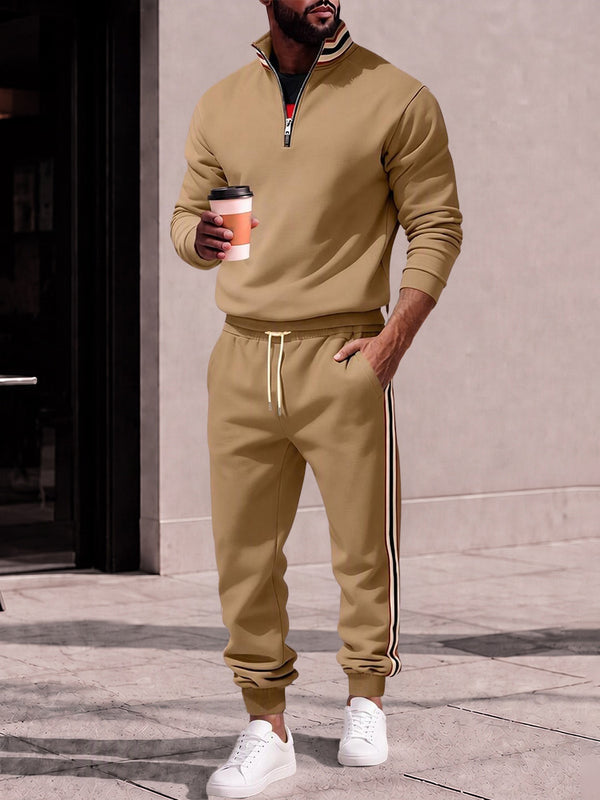 Retro Striped Half Zip Pullover and Jogger Sweatpants Set