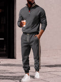 Retro Striped Half Zip Pullover and Jogger Sweatpants Set