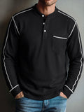 Contrast Stitched Waffle Knit Long Sleeve Henley Top