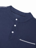 Contrast Stitched Waffle Knit Long Sleeve Henley Top
