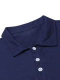 Waffle Knit Long Sleeve Polo Shirt Classic Collar Casual Pullover