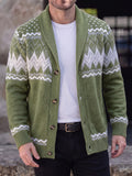 Fair Isle Chunky Knit Shawl Collar Button Down Cardigan Sweater