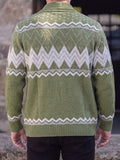 Fair Isle Chunky Knit Shawl Collar Button Down Cardigan Sweater