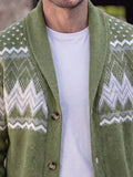 Fair Isle Chunky Knit Shawl Collar Button Down Cardigan Sweater