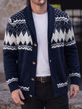 Fair Isle Chunky Knit Shawl Collar Button Down Cardigan Sweater