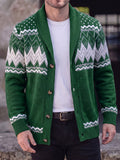 Fair Isle Chunky Knit Shawl Collar Button Down Cardigan Sweater