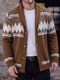 Fair Isle Chunky Knit Shawl Collar Button Down Cardigan Sweater