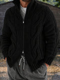 Cable Knit Full Zip Cardigan Sweater Stand Collar Chunky Jacket