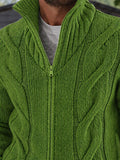Cable Knit Full Zip Cardigan Sweater Stand Collar Chunky Jacket