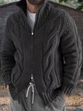 Cable Knit Full Zip Cardigan Sweater Stand Collar Chunky Jacket
