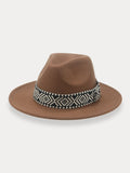 Fedora Hat with Band Hat coofandy Brown F(56-58) 