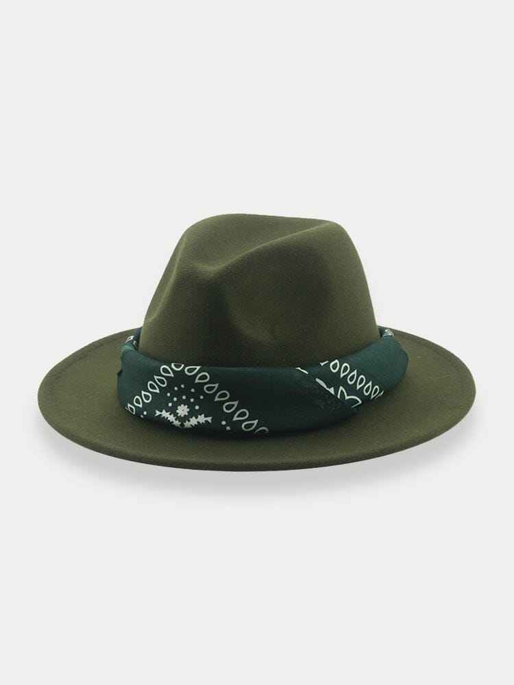 Stylish Flat Brim Fedora Hat with Kerchief - Perfect for Outdoors
