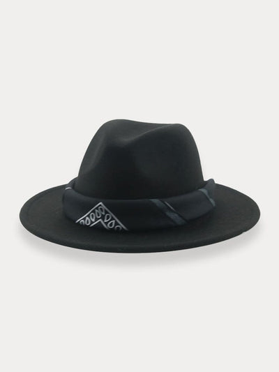 Flat Brim Fedora Hat with Kirchief Hat coofandy Black F(56-58) 