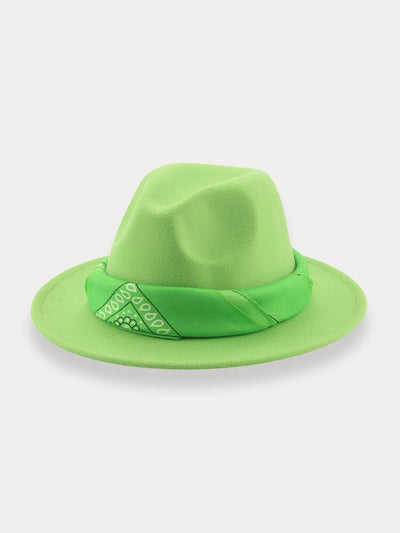 Flat Brim Fedora Hat with Kirchief Hat coofandy Bud Green F(56-58) 