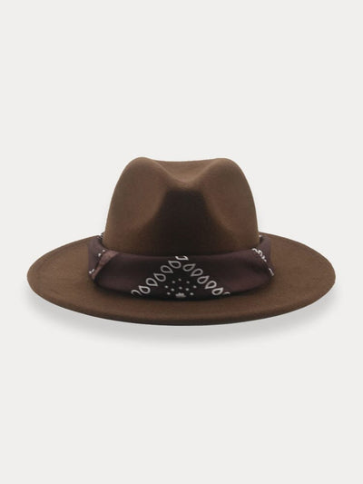 Flat Brim Fedora Hat with Kirchief Hat coofandy Brown F(56-58) 