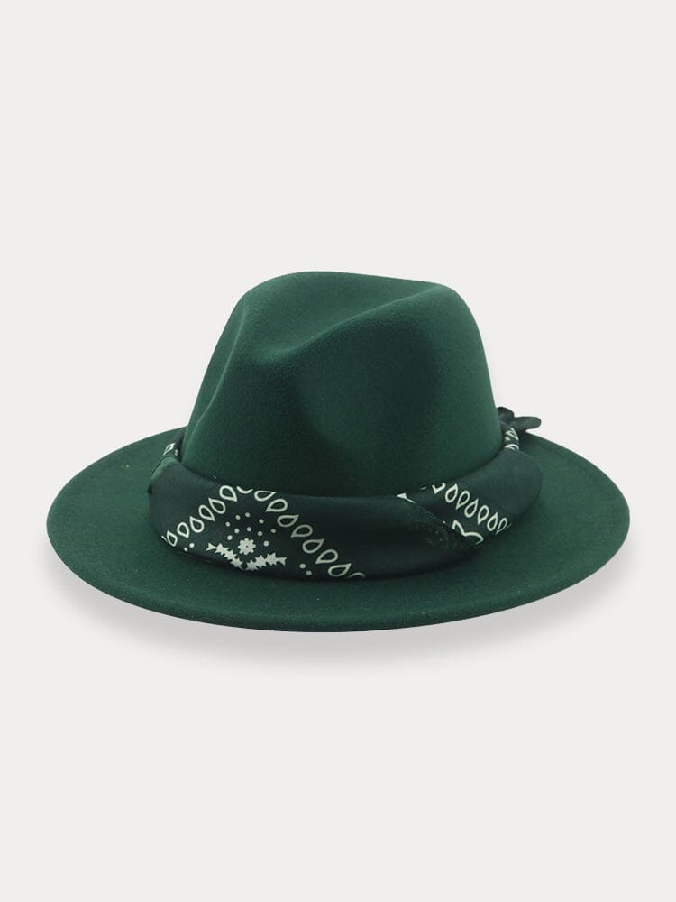 Flat Brim Fedora Hat with Kirchief Hat coofandy Dark Green F(56-58) 
