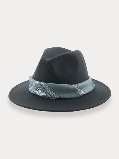 Flat Brim Fedora Hat with Kirchief Hat coofandy Dark Grey F(56-58) 