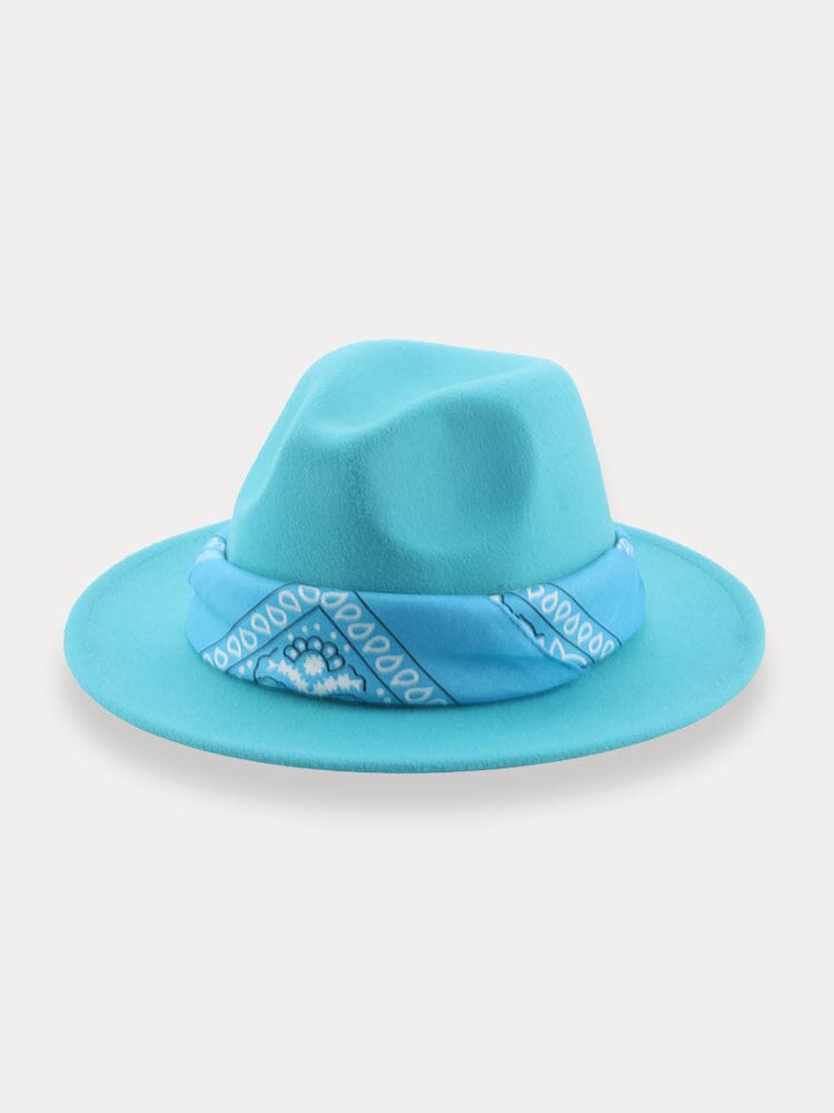 Flat Brim Fedora Hat with Kirchief Hat coofandy Lake Blue F(56-58) 