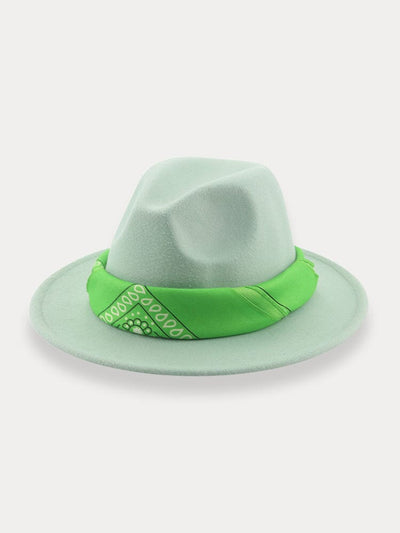Flat Brim Fedora Hat with Kirchief Hat coofandy Light Green F(56-58) 