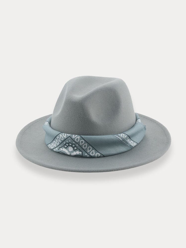 Flat Brim Fedora Hat with Kirchief Hat coofandy Light Grey F(56-58) 