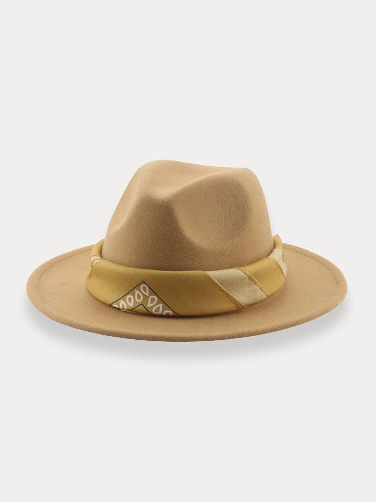 Flat Brim Fedora Hat with Kirchief Hat coofandy Camel F(56-58) 