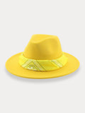 Flat Brim Fedora Hat with Kirchief Hat coofandy Yellow F(56-58) 