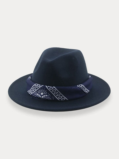 Flat Brim Fedora Hat with Kirchief Hat coofandy Navy Blue F(56-58) 