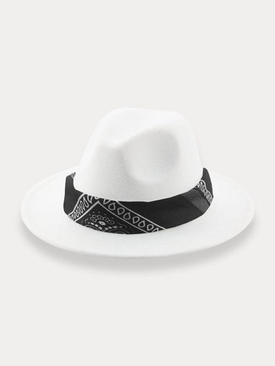 Flat Brim Fedora Hat with Kirchief Hat coofandy White-Black Kirchief F(56-58) 